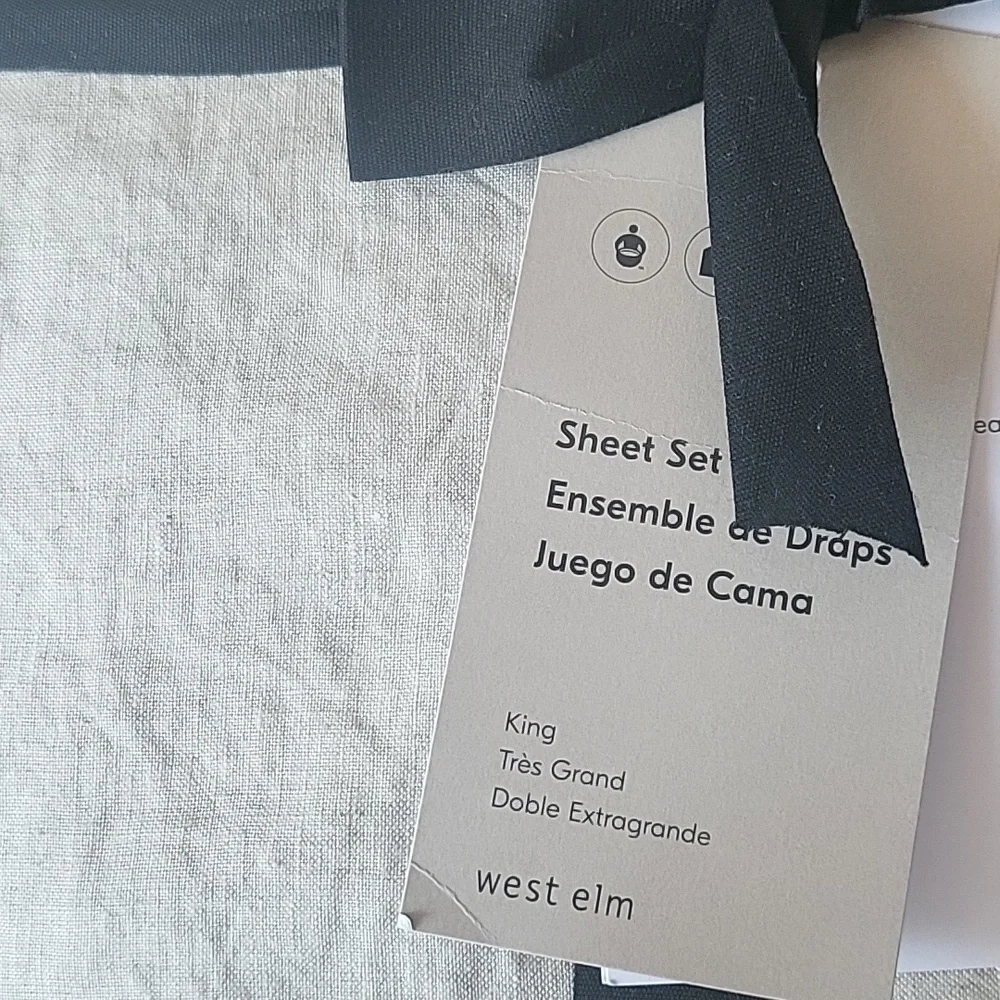 ❤️BUY 2 GET 1 FREE West Elm European Flax Linen Sheet Set, Natural Flax, King